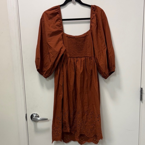 MNG Terracotta Puff Sleeve Dress - Picture 4 of 8